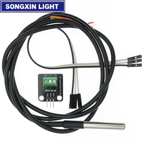DS18B20 Temperature Sensor Module Kit Waterproof 100CM Digital Sensor Cable Stainless Steel Probe Terminal Adapter For Arduino