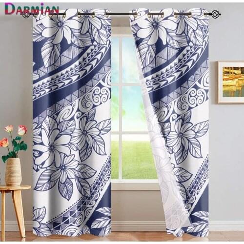 DARMIAN Elegant Polynesian Tattoo Print Curtain Home Window Dress Blackout Thermal Insulated Panel Bedroom Full Shading Curtains