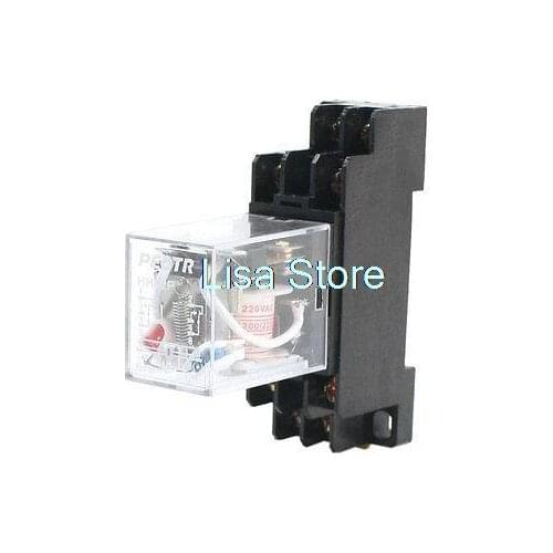 HH62P 35mm Mount Socket Base AC 200/220V DPDT 8 Pins Power Relay