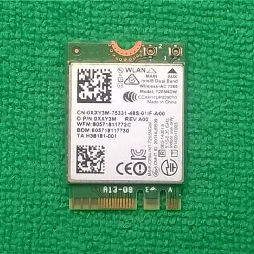 Int Dual Band Wireless-AC 7265 WiFi + BT4.0 card 7265NGW, D P/N: 0XXY3M
