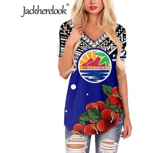 Jackherelook Polynesain Tribal Hawaiian Floral Print Women Plus Size T Shirts Streetwear Female Tee Casual Short Sleeved Tops