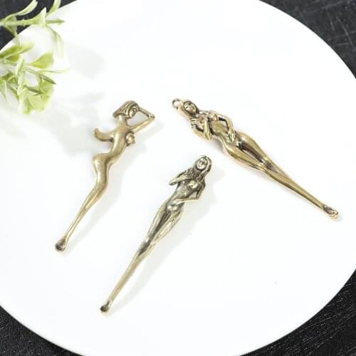 Creative Brass Beauty Women Keychain Pendants Pure Copper Handmade Goddess Ear Pick Tool Gift Men Car Key Chain Keyring Hangings