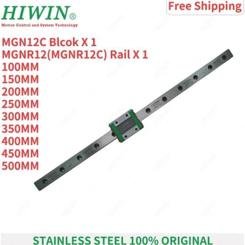 Free Shipping HIWIN stainless steel MGNR12C Linear Guideway Rail 200mm 250mm 300mm 350mm 400mm 500mm with MGN12C Carriage