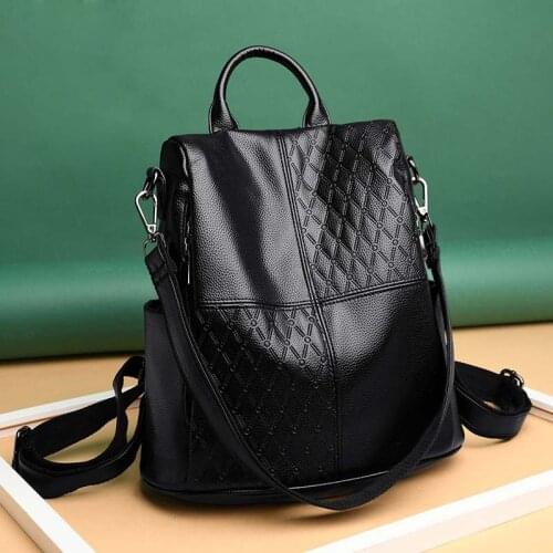 Fashion Leather School Bags for Girls Black Backpack Multifunction Women Backpacks Shoulder Bag Ladies Travel Backpack Mochilas