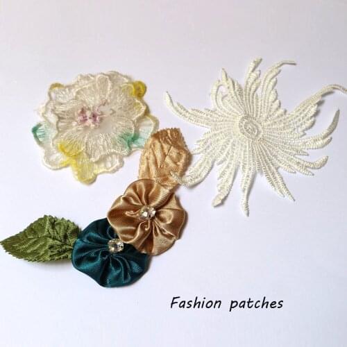 DIY fashion organza flower rose Patches for clothing Embroidery patches for bags decorative parches applique