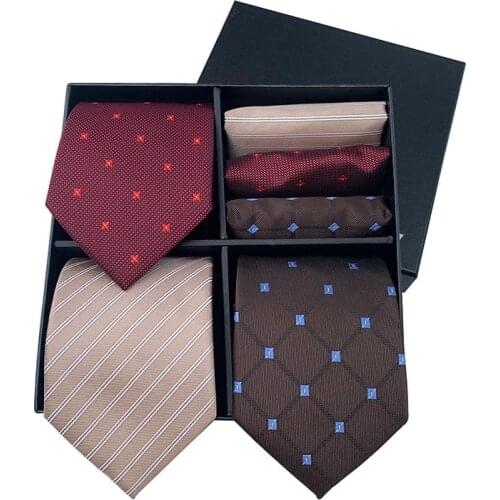 Mens tie top grade gift box handkerchief business suit tie pocket towel 3 sets necktie strip paisley dot accessory