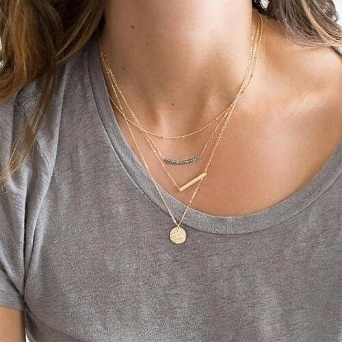 New 2020 Fashion Colorful Beads Necklaces For Women Multilevel Gold Female Boho Geometric Sequins Pendant Necklace Jewelry Gift