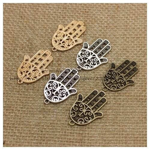Three color Metal Alloy Hand of Fatima Charms Jewelry Hand Charms 20pcs/lot 24*30mm T0331