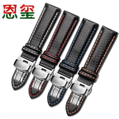 Carbon fiber watchband 16 18 20 22 24mm black with white red blue orange line strap For men and women watch accessories