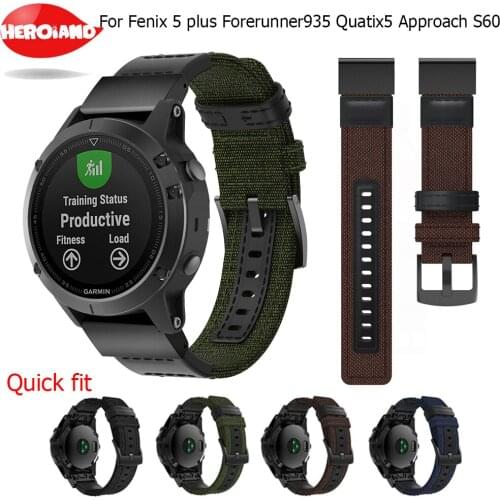 Nylon+Leather easy quick fit strap Replacement wristband wrist Watch Band bracelet for Garmin Fenix 5 plus Forerunner 935 22mm