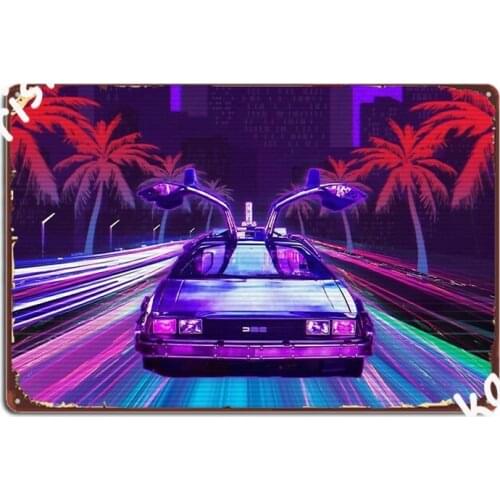 Retro Wave Arcade Neon Delorean Metal Sign Plaques Club Party Cinema Custom Tin Sign Poster