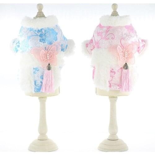 Luxury Chinese Style Warm Dog Winter Clothes Comfortable Cute Bowknot Pet Puppy Cat Coat For Small Dogs Chihuahua Yorkie Teddy