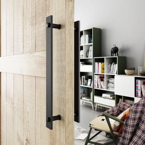 HXS Carbon Steel Rustic Black Barn Wood Door Handle Push and Pull Two-Side Flat Handles Hardware 14"