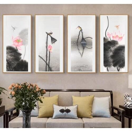 Hand Painted 4pcs Flower oil painting on Canvas Abstract Lily Canvas Painting Wall art Picture Painting for Home Decoration
