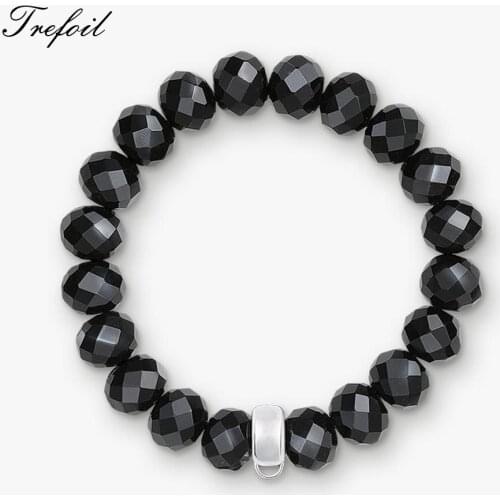 Bracelet Charms with Black Crystal Beads, 2018 New 925 Sterling Silver Fashion Jewelry Carrier Trendy Gift for Women Femme