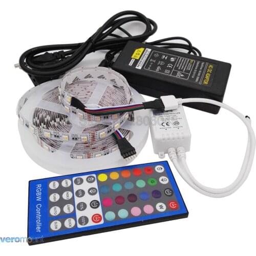 5m 5050 RGBW 4 Color in 1 LED Strip 60LED/m IP20 IP65 IP67 Stripe Set + 40Key RGBWW Remote Controller + 12V 5A Power Adapter