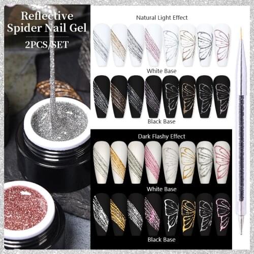 BORN PRETTY 2PCS/Set Reflective Gel Polish Spider Nail Gel Drawing Painting Nail Art UV Gel Sparkling Gel Soak Off Varnish