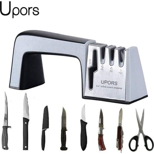 UPORS 4 in 1 Knife Sharpener Kitchen Manual Scissors Knife Sharpener Diamond Sharpening Stone Tungsten Steel Ceramic Sharpening