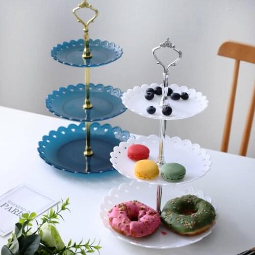 3 Tier Cake Stand Plates Style European Wedding Party Multi Layer Plastic Three-tier Fruit Tray Snack Candy Tray
