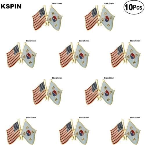 U.S.A.& South Korea Lapel Pin Flag badge Brooch Pins Badges 10Pcs a Lot