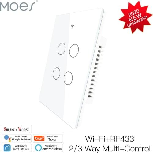 Moes Smart Glass Panel Switch Smart Life/Tuya App Multi-Control Association, Voice Control with Alexa,Google Home,4 Gang