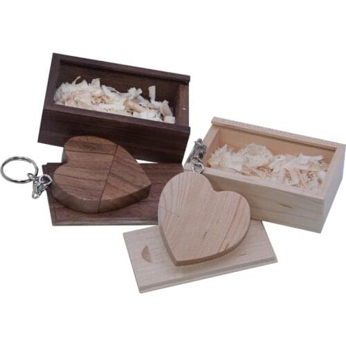 Heart + wooden Box USB Flash Drive Pendrive Real capacity 64GB 32GB 16GB 8GB U Disk photography wedding gifts Personalize