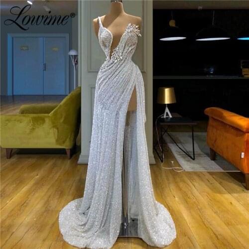 Dubai Kaftans Sexy African Prom Dresses White Beading Mermaid Party Dress Abendkleider 2020 New Custom Arabic Evening Gowns