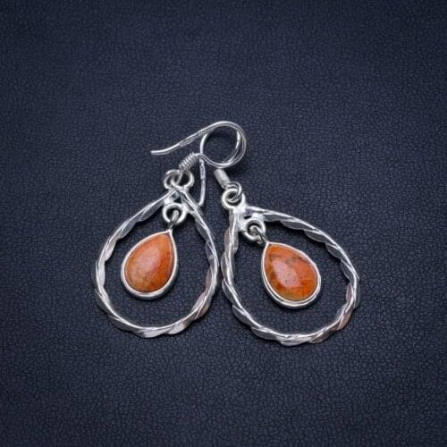 Natural Variscite Handmade Vintage 925 Sterling Silver Earrings 1 1/2" T4942