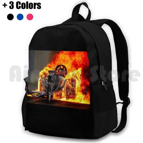 Drag Race ; Vintage Automobile Burn-Out Print Outdoor Hiking Backpack Waterproof Camping Travel Drag Race Burn Out Fire Wheels
