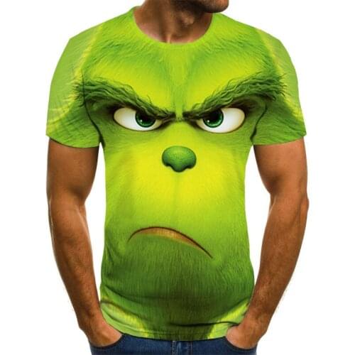 Funny T-shirt Summer Top 3D Printing Anime Cartoon Movie Grinch Pattern Short Sleeve Fashion Mens and Womens Pullover Clothing