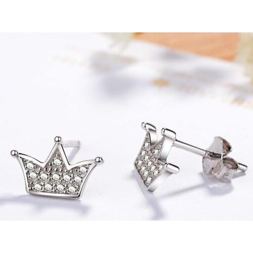 925 sterling silver fresh and lovely crown princess inlaid zircon crystal female earrings party ladies gift