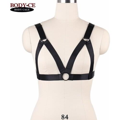 Womens Body Harness Belt Black Bondage Lingerie Elastic Strappy Bra Tops Cage Bustier Fetish Exotic Harajuku Goth Underwear