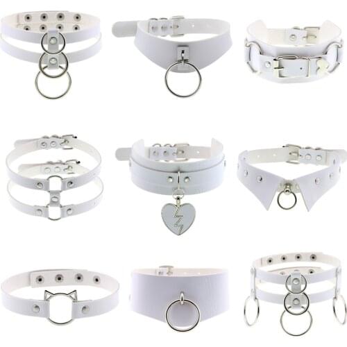 DIEZI Vintage Cosplay White PU Leather Clavicle Chain Neck Necklace For Women Harajuku Gothic Choker Statement Necklace Jewelry