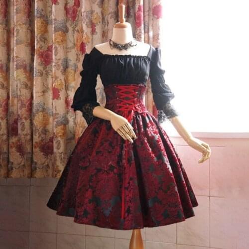 Lolita dress Women cosplay Vintage Gothic Court Square Collar Patchwork Princess Dress