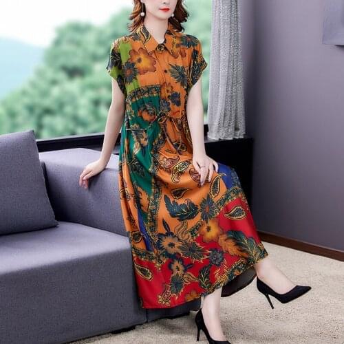 2021 Summer Boho Print Mulberry Silk Beach Maxi Dresses Vintage 4XL Plus Size Midi Sundress Women Elegant Bodycon Party Vestidos