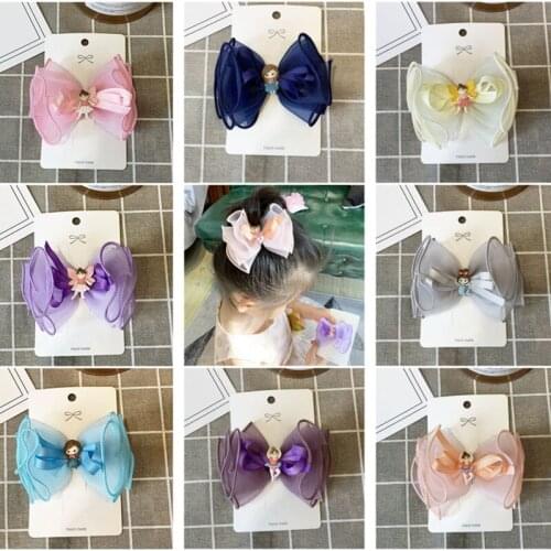 10pcs/lot Children Chiffon Yarn Mesh Hair Bows Mermaid Little Fairy Ballerina Hair Clips For Cute Kids Princess Hair Accessories