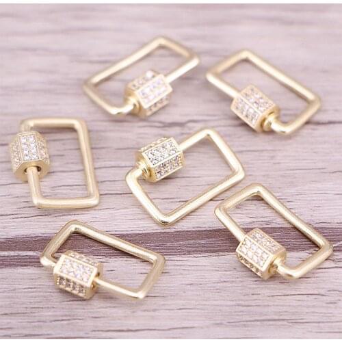 5PCS, Carabiner Rectangle Shape Screw Clasp/Pendant, CZ Micro Pave Gold color necklace/bracelet clasp