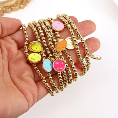 5PCS, Golded Bead Bracelet Enamel Smiley Bracelet Fashion Gold Beaded Bracelet For Girl Gift Party