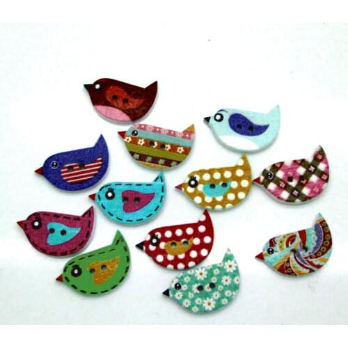 50pcs 22x16mm Random Mixed Bird Pattern Wooden Buttons For Clothes Crafts Sewing Scrapbooking DIY Accessories