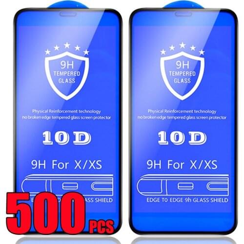 500pcs 10D Tempered Glass Full Glue Cover Premium 9H Screen Protector Film For iPhone 12 Mini 11 Pro Max XS XR X 8 7 6 Plus SE
