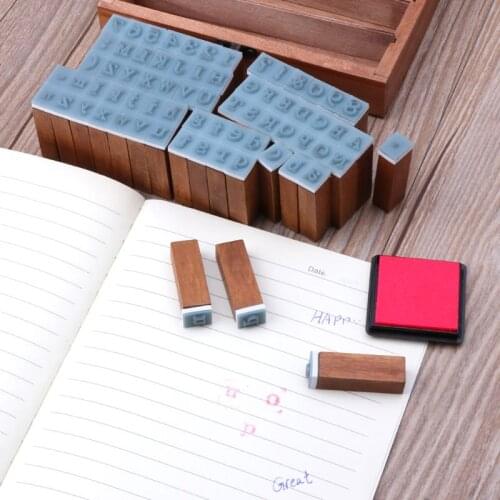 70Pcs Vintage DIY Number Alphabet Letters Wood Rubber Stamps Set with Wooden Box R2LE