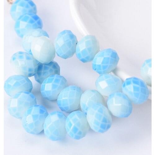 72pcs 8x6mm Rondelle Faceted Gradient Lake Blue Coated Opaque Glass Loose Crafts Beads lot for DIY Jewelry Making Findings