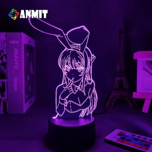 Anime Figure Desk Lamp Waifu Mai Sakurajima 3D Lamp Sakurajima Bunny Girl Led Night Light Lamp For Kids Neon Lamp Teen Room