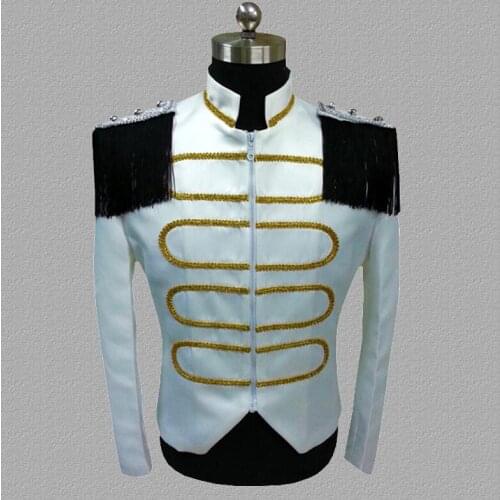 White blazer men suits designs tassel jacket mens stage costumes for singers clothes dance star style dress punk stand collar