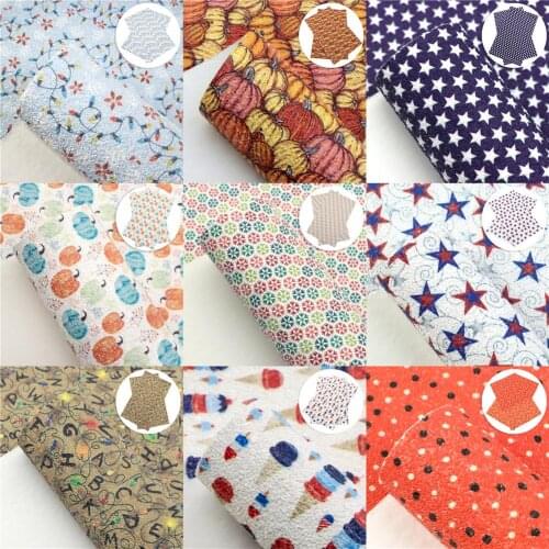 Pumpkin Printed Shimmer Chunky Glitter Faux Leather Sheets Synthetic Leather Fabric for Halloween Christmas Hair Bows Crafts