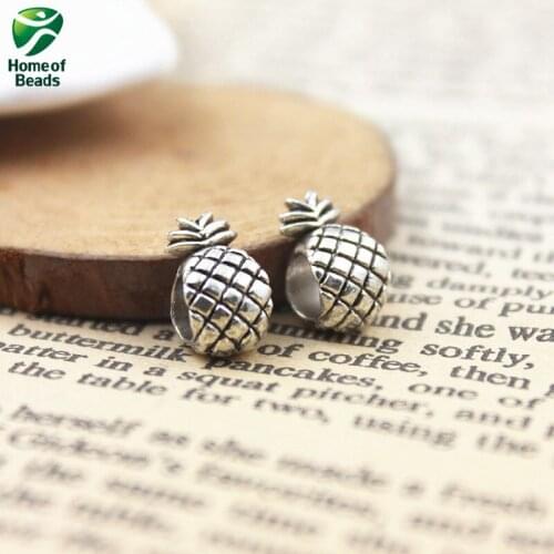 2020 Big Hole Pineapple Shape DIY Jewelry Antique Silver Color Alloy Beads (10 Pieces/pack) ZA1149