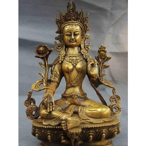 Fast shipping Tibet Buddhism Temple Copper Bronze Green TaRa Kwan-Yin Guan Yin Buddha Statue