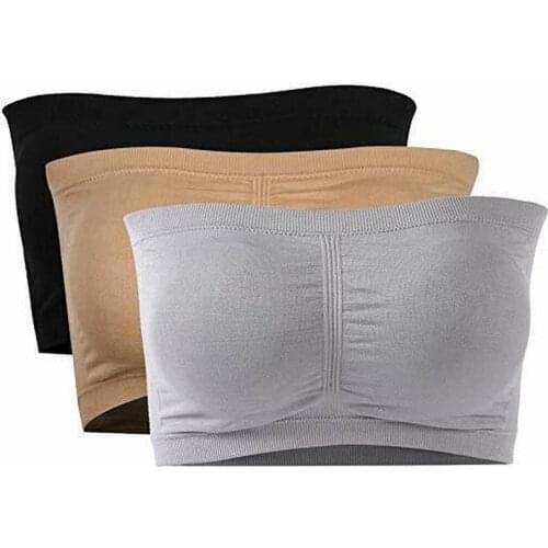 Double Layers Plus Size Strapless Bra Bandeau Tube Removable Padded Top Stretchy Seamless Bandeau Bra Boob Crop Spaghetti Strap