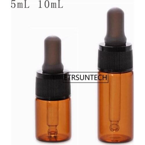 100pcs 5ml 10ml Amber Glass Dropper bottle Mini Glass essential Oil bottle with glass hose Glass vials F2892