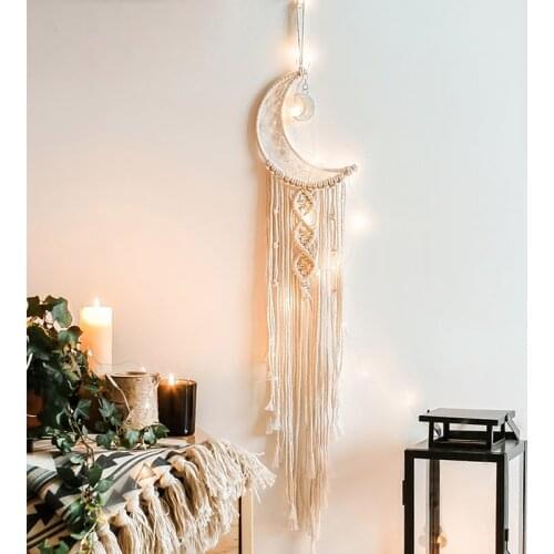 Macrame Tapestry Wall Hanging Room Decoration Boho Moon Dream Catcher Wall Decor Hand Made Tapestry Hoom Decor Gift 20X96Cm